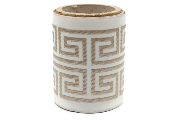 Beige 100 mm Embroidered Ribbons (3.93 inch), Jacquard Trims, Sewing Trim, Drapery Trim, Curtain Trims, Jacquard Ribbons, 176 V2