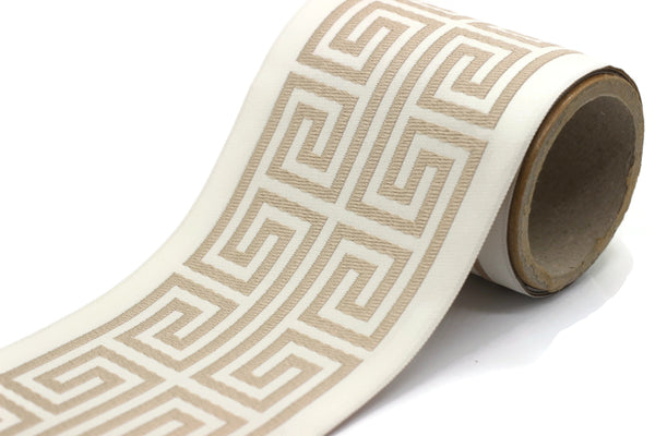 Beige 100 mm Embroidered Ribbons (3.93 inch), Jacquard Trims, Sewing Trim, Drapery Trim, Curtain Trims, Jacquard Ribbons, 176 V2