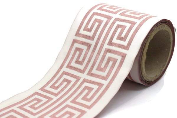 Pink 100 mm Embroidered Ribbons (3.93 inch), Jacquard Trims, Sewing Trim, Drapery Trim, Curtain Trims, Jacquard Ribbons, 176 V5