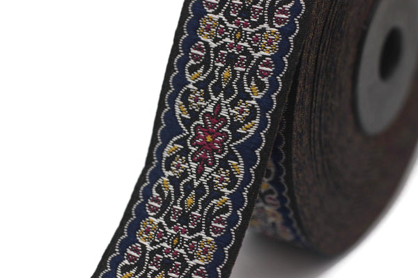 25 mm Blue&Red Jacquard ribbon (0.98 inches), Decorative Craft Ribbon, Sewing, Jacquard ribbons, Trim, woven ribbons, collar supply, 25939