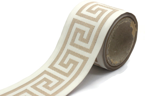68 mm Greek Key Ribbon Trim (2.67 inch), Jacquard Trims for your Drapes, Curtains, Drapery Banding, Drapery Trim Tape V2 176