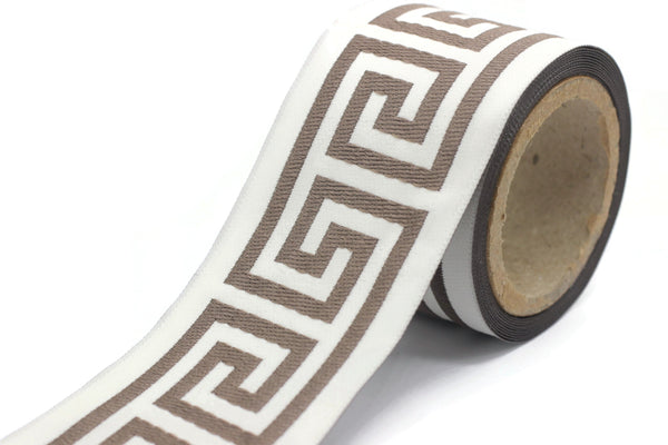 68 mm Greek Key Ribbon Trim (2.67 inch), Jacquard Trims for your Drapes, Curtains, Drapery Banding, Drapery Trim Tape V4 176