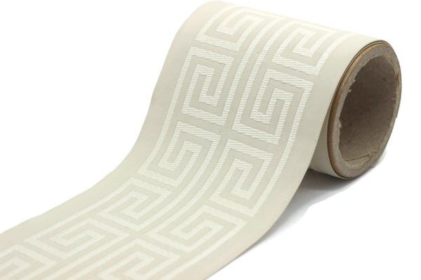 Cream 100 mm Embroidered Ribbons (3.93 inch), Jacquard Trims, Sewing Trim, Drapery Trim, Curtain Trims, Jacquard Ribbons, 176 V1