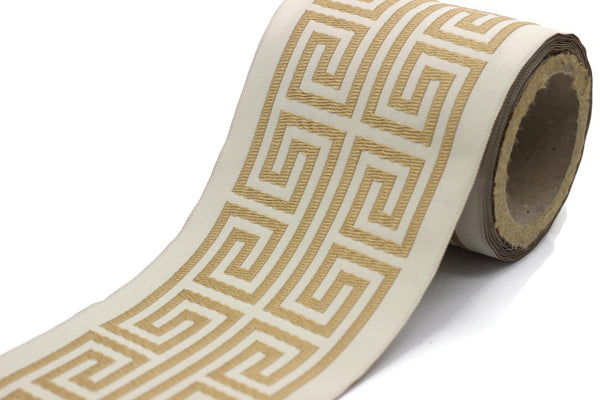 Golden 100 mm Embroidered Ribbons (3.93 inch), Jacquard Trims, Sewing Trim, Drapery Trim, Curtain Trims, Jacquard Ribbons, 176 V3