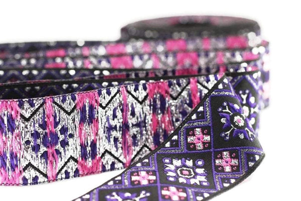 35 mm Purple Geometric Ribbon, (1.37 inches, Geometric trim, jacquard trim, craft supplies, vintage trim, Brocade Ribbon, 35975