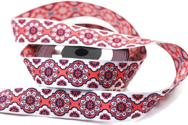 25 mm Neon Pink Floral ribbon, Jacquard ribbon, 0.98inch, Decorative ribbon, Craft Ribbon, Jacquard trim, costume ribbon, sewing trim, 25707