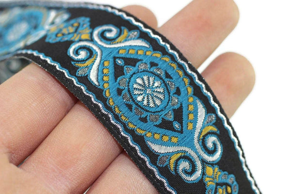 25 mm Blue&Black Jacquard trims (0.98 inches), jacquard ribbon, Decorative Craft Ribbon, Sewing trim, woven trim, embroidered ribbon, 25950