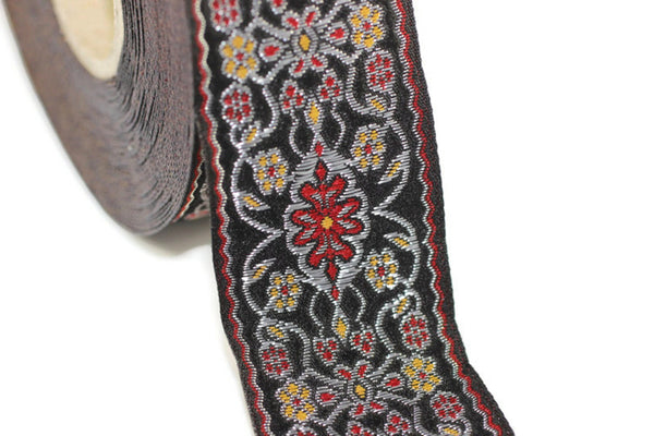 35 mm black&red yuzen jacquard ribbon (1.37 inches), jacquard trim, otantic ribbon,  jacquard ribbons, fabric ribbon, vintage trim, 35939