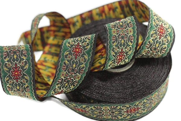 35 mm Red&Green Anatolian jacquard ribbon (1.37 inches), jacquard trim,  jacquard ribbons, fabric ribbon, vintage trim, 35939