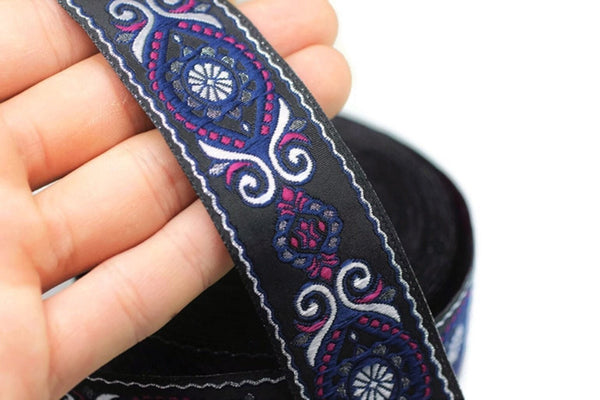 35 mm Blue&Pink Jacquard ribbon (1.37 inches), jacquard ribbon, Decorative Craft Ribbon, Sewing trim, woven trim, embroidered ribbon, 35950