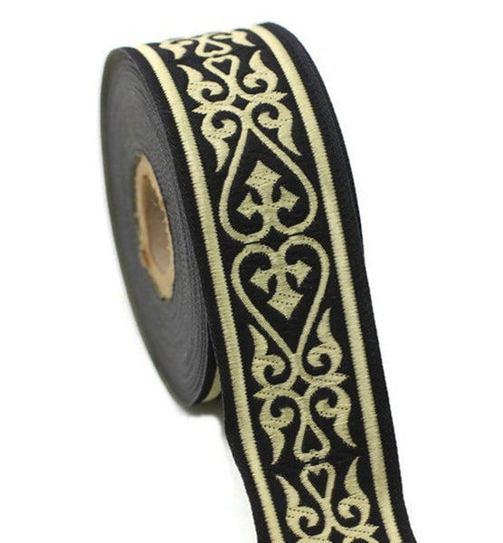 35 mm Royal Celtic Heart Jacquard ribbons, Gold/Black (1.37 inches), Jacquard trim, ribbon trim, trimming, sewing trims, 35068