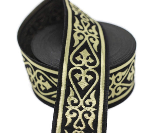 35 mm Royal Celtic Heart Jacquard ribbons, Gold/Black (1.37 inches), Jacquard trim, ribbon trim, trimming, sewing trims, 35068