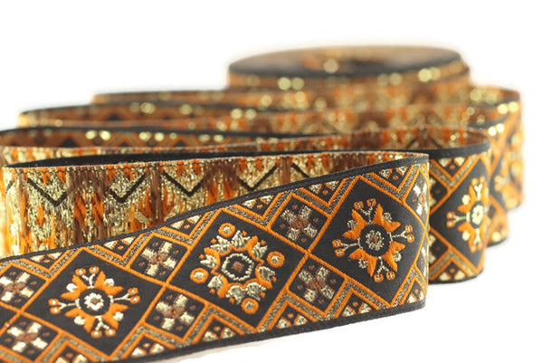35 mm Orange Geometric Ribbon, (1.37 inch, Geometric trim,  jacquard trim, craft supplies, vintage trim, jacquard ribbon, sewing trim, 35975