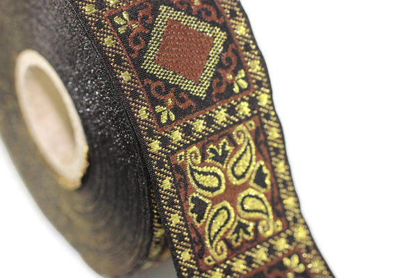 25 mm Brown Geometric Jacquard trim (0.98 inches), vintage Ribbon, Decorative Craft Ribbon, Sewing, Jacquard ribbon, Trim, 25587