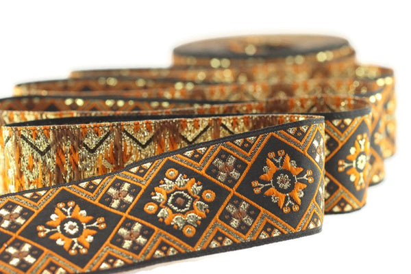 25 mm Orange Geometric Ribbon (0.98 inches), Geometric trim, jacquard trim, craft supplies, vintage trim, jacquard ribbon, 25975