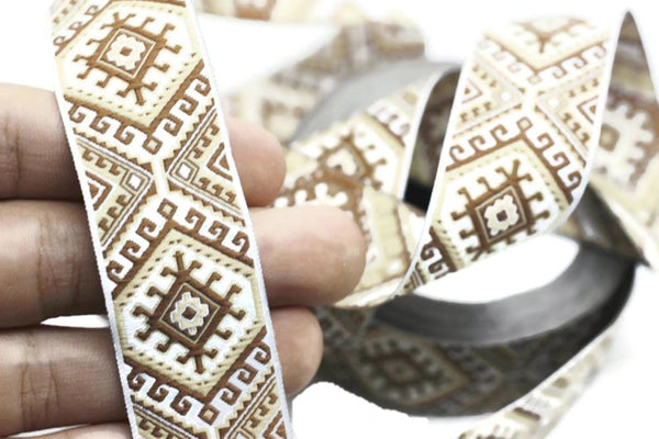 25mm Brown embroidered ribbon, Jacquard ribbon, 0.98inc, Decorative ribbon, Craft Ribbon, Jacquard trim, costume ribbon, sewing trim, 25708