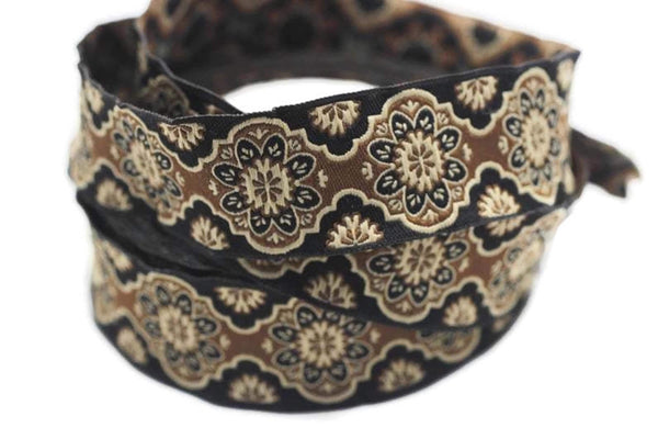 25 mm Brown Floral ribbon, Jacquard ribbon, 0.98 inches, Decorative ribbon, Craft Ribbon, Jacquard trim, costume ribbon, sewing trim, 25707