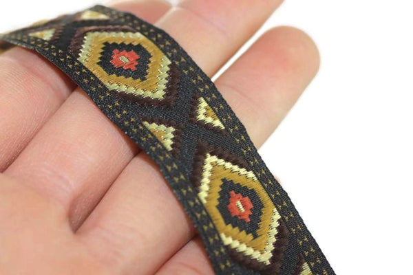 25 mm Dark Brown Jacquard trim (0.98 inches), vintage Ribbon, Decorative Craft Ribbon, Sewing Trim, Jacquard ribbon, 25952