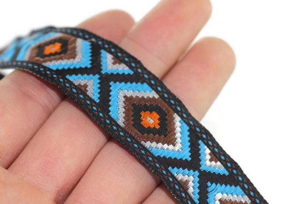 25 mm Sky Blue Jacquard trim (0.98 inches), vintage Ribbon,  Decorative Craft Ribbon, Sewing Trim, Jacquard ribbon, 25952