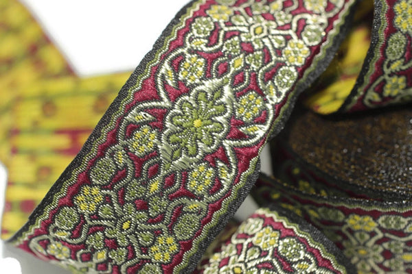 35 mm Yellow&Green Anatolian jacquard ribbon (1.37 inches), jacquard trim, jacquard ribbons, fabric ribbon, vintage trim, 35939
