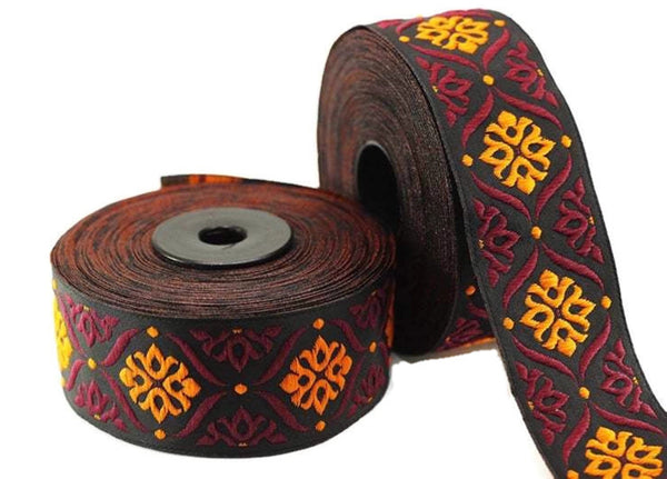 25 mm Red/Orange Mediterranean Ribbon (0.98 inches), Jacquard ribbons, jacquard trim, fabric wide trims, craft supplies, vintage trim, 25973