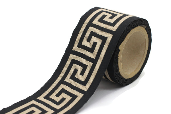 68 mm Greek Key Ribbon Trim (2.67 inch), Jacquard Trims for your Drapes, Curtains, Drapery Banding, Drapery Trim Tape V11 176