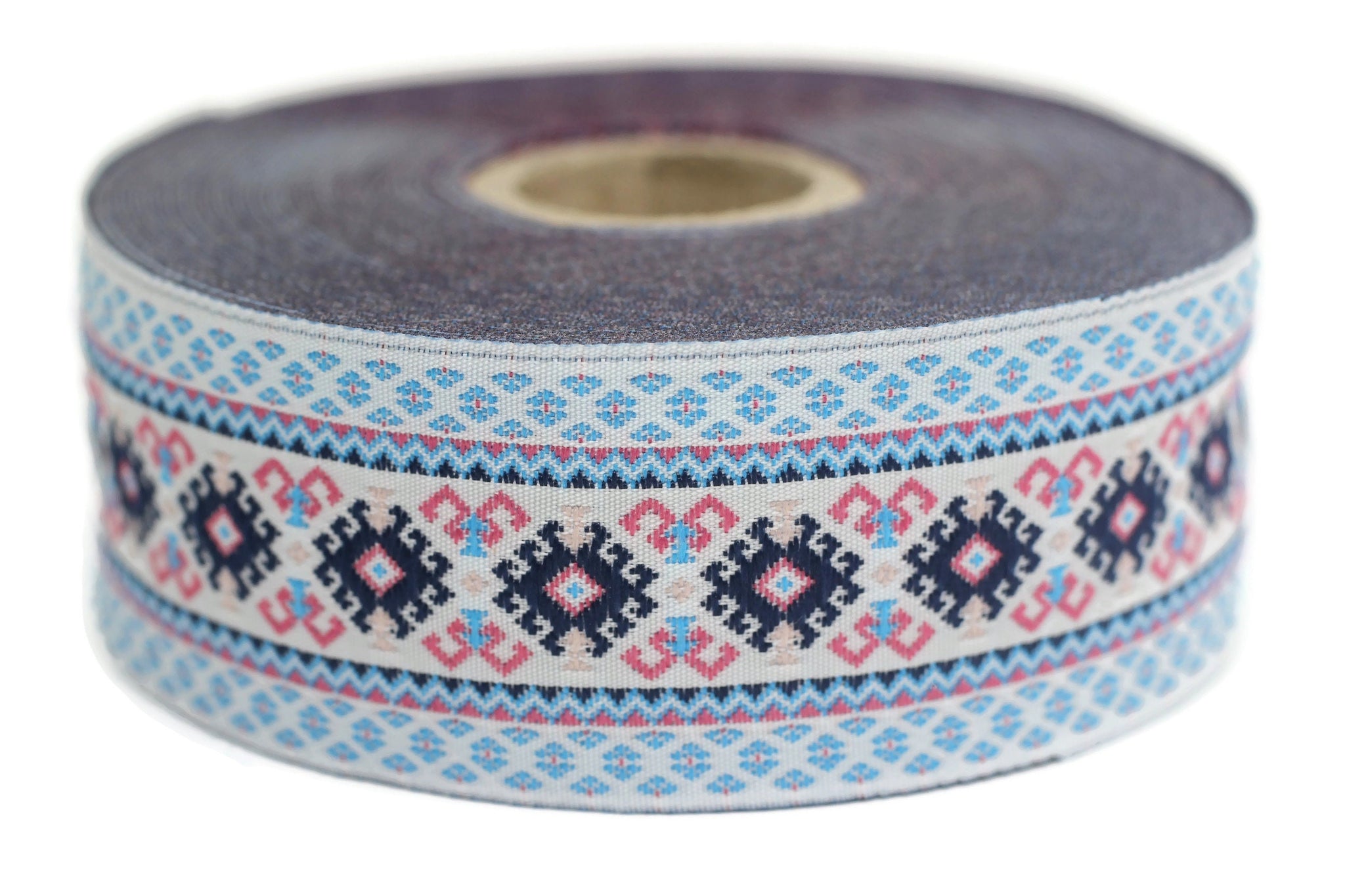35 mm White/Blue Snowy Jacquard trim (1.37 inches), Huge Jacquard, Decorative Craft Ribbon, Large Ribbon, Jacquard ribbon, Trim, 35997