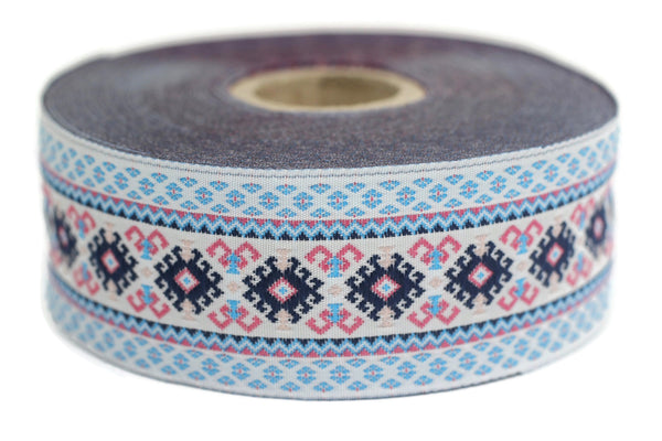 35 mm White/Blue Snowy Jacquard trim (1.37 inches), Huge Jacquard, Decorative Craft Ribbon, Large Ribbon, Jacquard ribbon, Trim, 35997