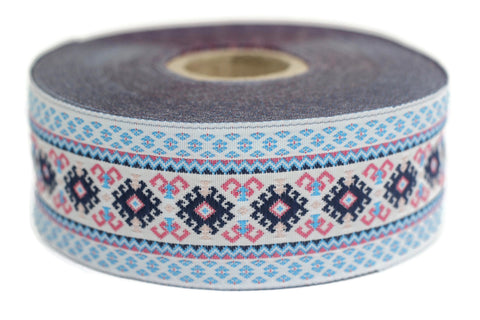 35 mm White/Blue Snowy Jacquard trim (1.37 inches), Huge Jacquard, Decorative Craft Ribbon, Large Ribbon, Jacquard ribbon, Trim, 35997