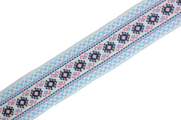 35 mm White/Blue Snowy Jacquard trim (1.37 inches), Huge Jacquard, Decorative Craft Ribbon, Large Ribbon, Jacquard ribbon, Trim, 35997