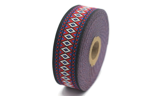 28 mm Blue&Red Diamond Jacquard ribbon (1.10 inches), Diamond ribbon, dog colar ribbons, Sewing, Jacquard ribbon, Trim, Ribbon, 28119