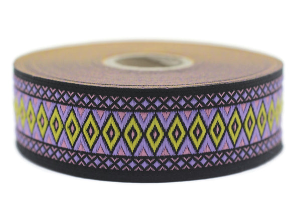 28 mm Purple&Yellow Diamond Jacquard ribbon (1.10 inches), Diamond ribbon, dog colar ribbons, Sewing, Jacquard ribbon, Trim, Ribbon, 28119