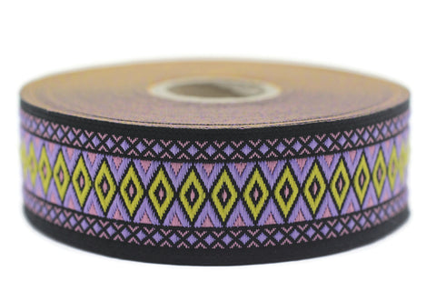 28 mm Purple&Yellow Diamond Jacquard ribbon (1.10 inches), Diamond ribbon, dog colar ribbons, Sewing, Jacquard ribbon, Trim, Ribbon, 28119