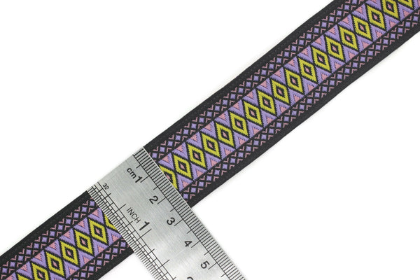 28 mm Purple&Yellow Diamond Jacquard ribbon (1.10 inches), Diamond ribbon, dog colar ribbons, Sewing, Jacquard ribbon, Trim, Ribbon, 28119