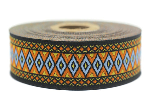 28 mm Blue&Orange Diamond Jacquard ribbon (1.10 inches), Diamond ribbon, dog colar ribbons, Sewing, Jacquard ribbon, Trim, Ribbon, 28119