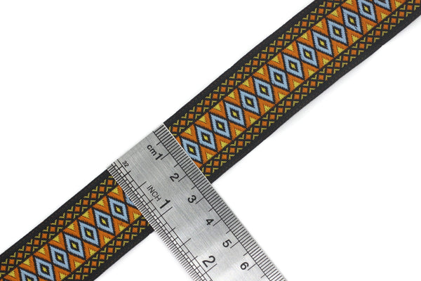 28 mm Blue&Orange Diamond Jacquard ribbon (1.10 inches), Diamond ribbon, dog colar ribbons, Sewing, Jacquard ribbon, Trim, Ribbon, 28119