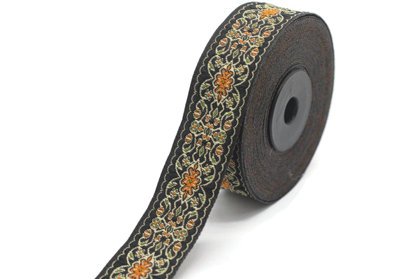 25 mm Black&Orange Jacquard ribbon 0.98 inches, Decorative Craft Ribbon, Sewing, Jacquard ribbons, Trim, woven ribbons, collar supply, 25939