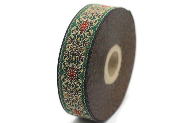 25 mm Red&Green Jacquard ribbon (0.98 inches, Decorative Craft Ribbon, Sewing, Jacquard ribbons, Trim, woven ribbons, collar supply, 25939