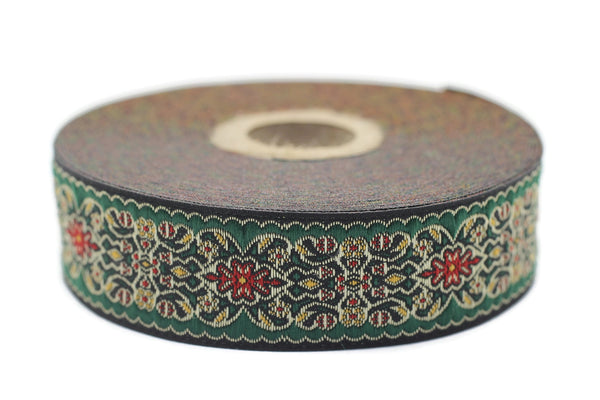 25 mm Red&Green Jacquard ribbon (0.98 inches, Decorative Craft Ribbon, Sewing, Jacquard ribbons, Trim, woven ribbons, collar supply, 25939