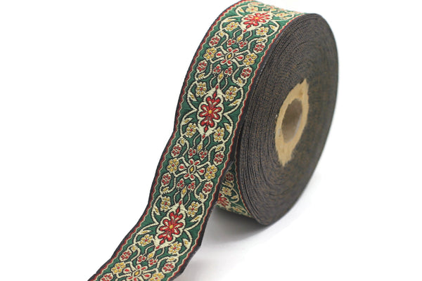 35 mm Red&Green Anatolian jacquard ribbon (1.37 inches), jacquard trim, jacquard ribbons, fabric ribbon, vintage trim, 35939