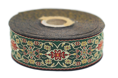 35 mm Red&Green Anatolian jacquard ribbon (1.37 inches), jacquard trim, jacquard ribbons, fabric ribbon, vintage trim, 35939