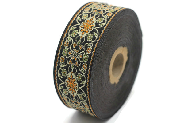 35 mm Black&Orange jacquard ribbon (1.37 inches), jacquard trim, otantic ribbon, jacquard ribbons, fabric ribbon, vintage trim, 35939