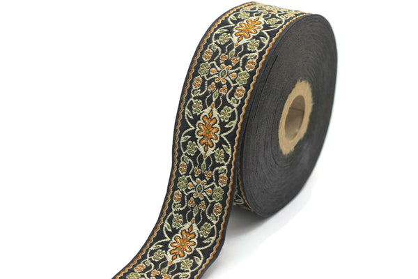 35 mm Black&Orange jacquard ribbon (1.37 inches), jacquard trim, otantic ribbon, jacquard ribbons, fabric ribbon, vintage trim, 35939