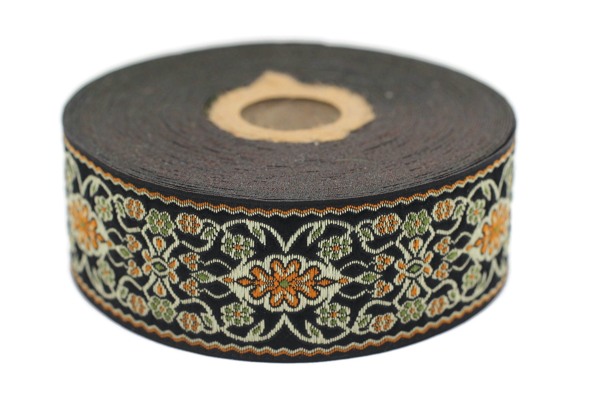35 mm Black&Orange jacquard ribbon (1.37 inches), jacquard trim, otantic ribbon, jacquard ribbons, fabric ribbon, vintage trim, 35939