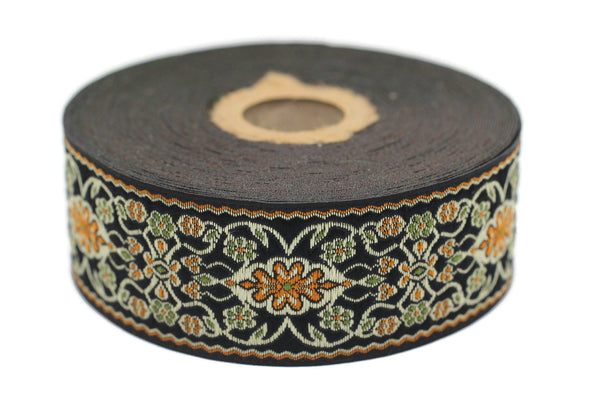 35 mm Black&Orange jacquard ribbon (1.37 inches), jacquard trim, otantic ribbon, jacquard ribbons, fabric ribbon, vintage trim, 35939