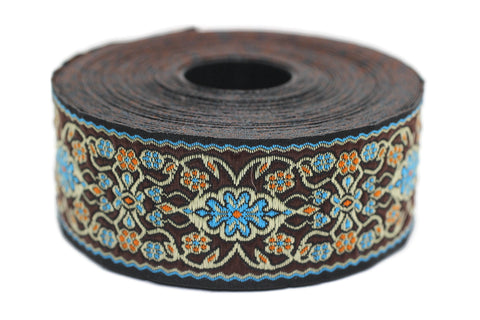 35 mm blue&brown jacquard ribbon (1.37 inches), jacquard trim, otantic ribbon, jacquard ribbons, fabric ribbon, vintage trim, 35939