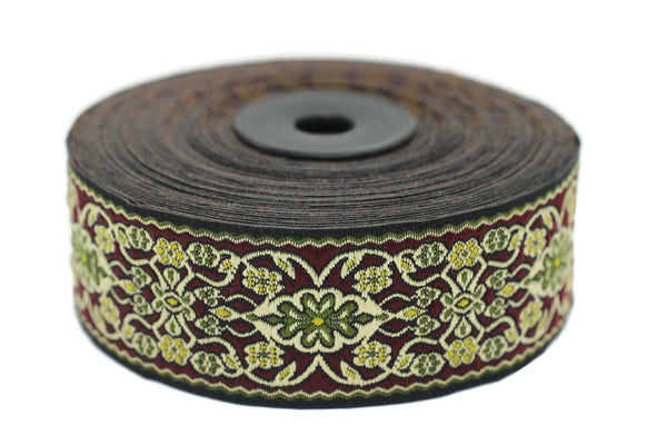 35 mm Yellow&Green Anatolian jacquard ribbon (1.37 inches), jacquard trim, jacquard ribbons, fabric ribbon, vintage trim, 35939