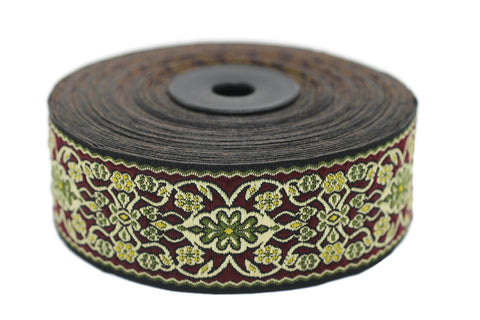 35 mm Yellow&Green Anatolian jacquard ribbon (1.37 inches), jacquard trim, jacquard ribbons, fabric ribbon, vintage trim, 35939