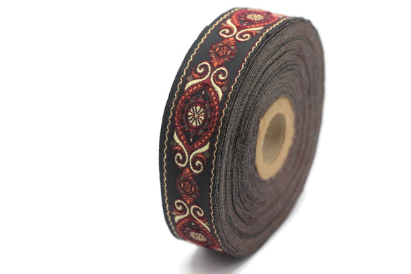 25 mm Red&Black Jacquard trims (0.98 inches), jacquard ribbons, Decorative Craft Ribbon, Sewing trim, woven trim, Vintage ribbon, 25950