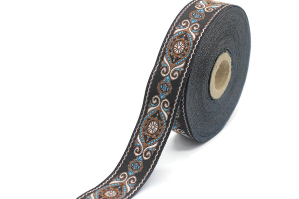 25 mm Blue&Brown Jacquard trims (0.98 inches), jacquard, Decorative Craft Ribbon, Sewing trim, woven trim, embroidered ribbon, 25950